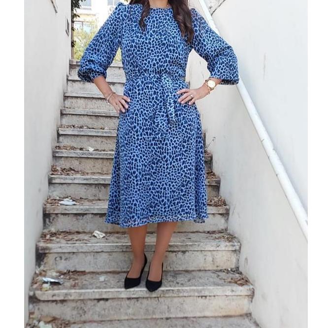 Yehudit's Dress / Animal Print Blue